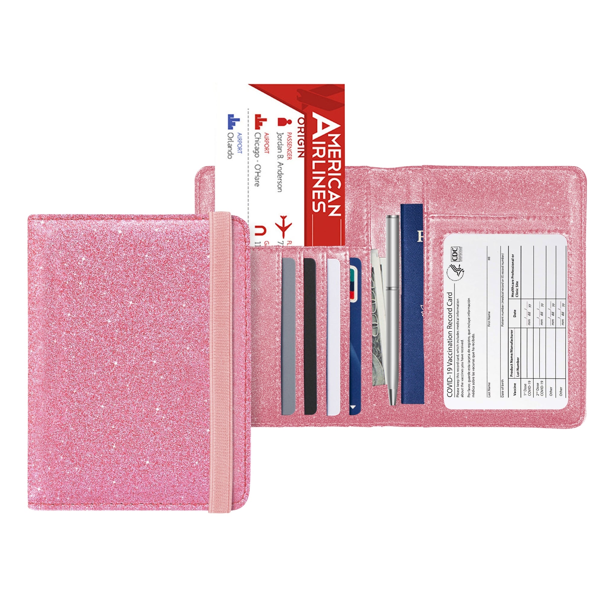 RFID Blocking Glittery Passport Holders with Elastic Band Closure Stylish & Secure Travel Wallets