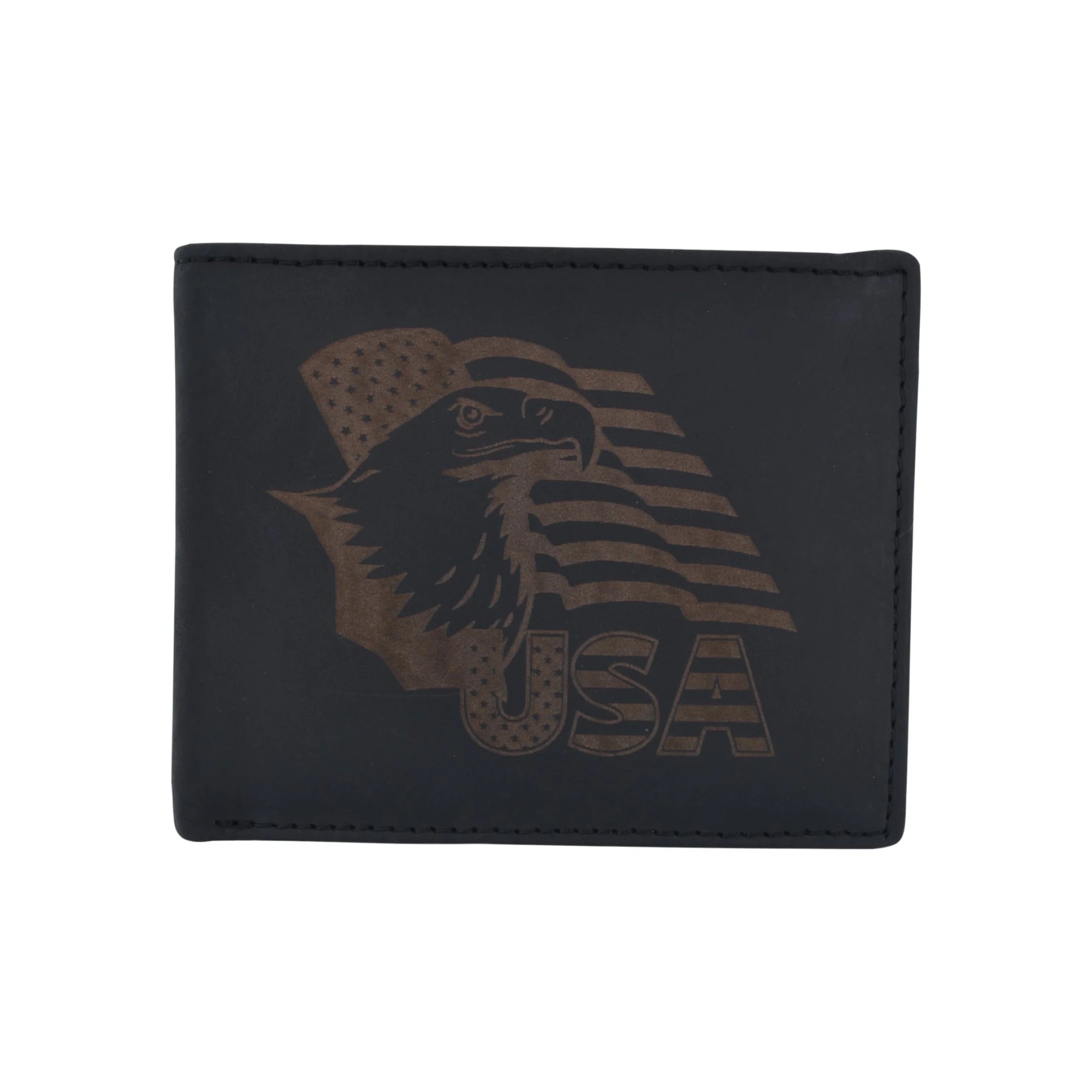 Men's Cowhide Leather USA Flag Eagle Logo RFID Bifold Wallet