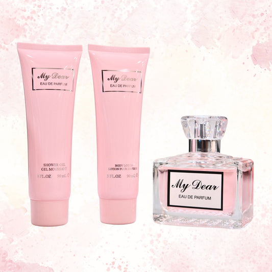 My Dear Shower Gel (3 FL.OZ), Body Lotion (3 FL.OZ), and Perfume Set – Fragrance Gift Set for Women