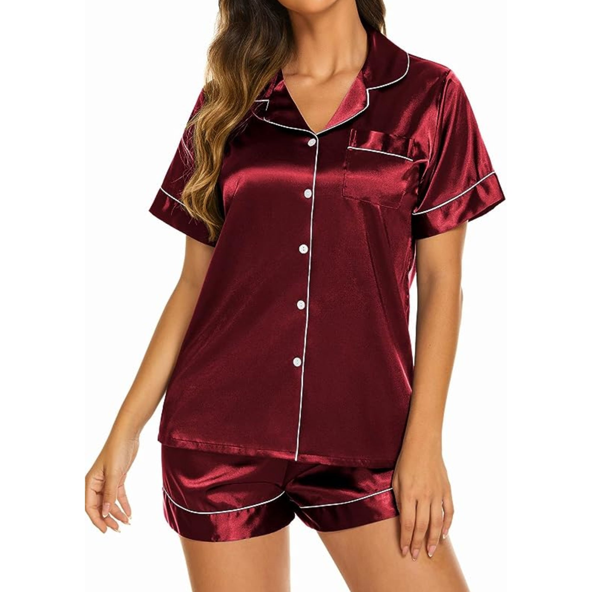 Silk Pajamas Women's Short Sleeve Sleepwear Set