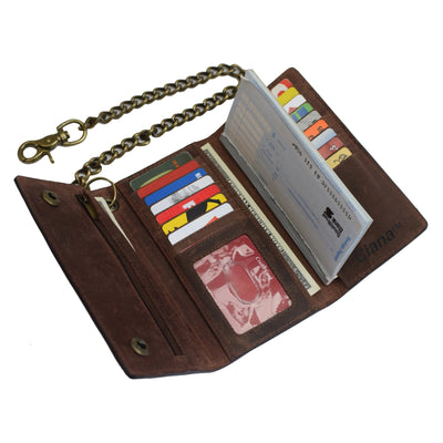 Long Style Vintage Leather RFID Blocking Tri-fold Wallet