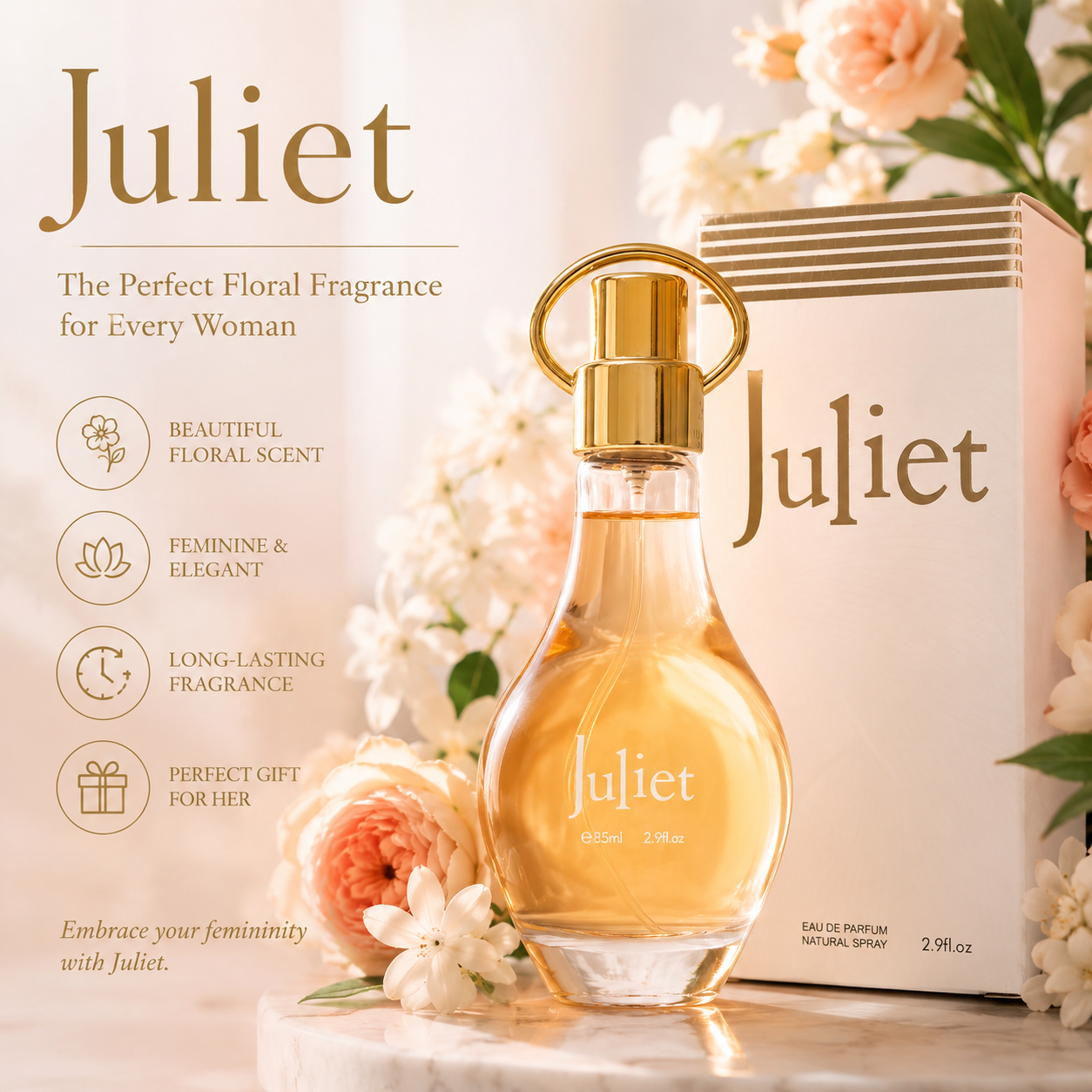 Juliet Perfume for Women 2.9 Fl. Oz. Eau De Parfum Natural Spray Luxury Floral Perfume Soft and Charming Scent for All Seasons & Special Events
