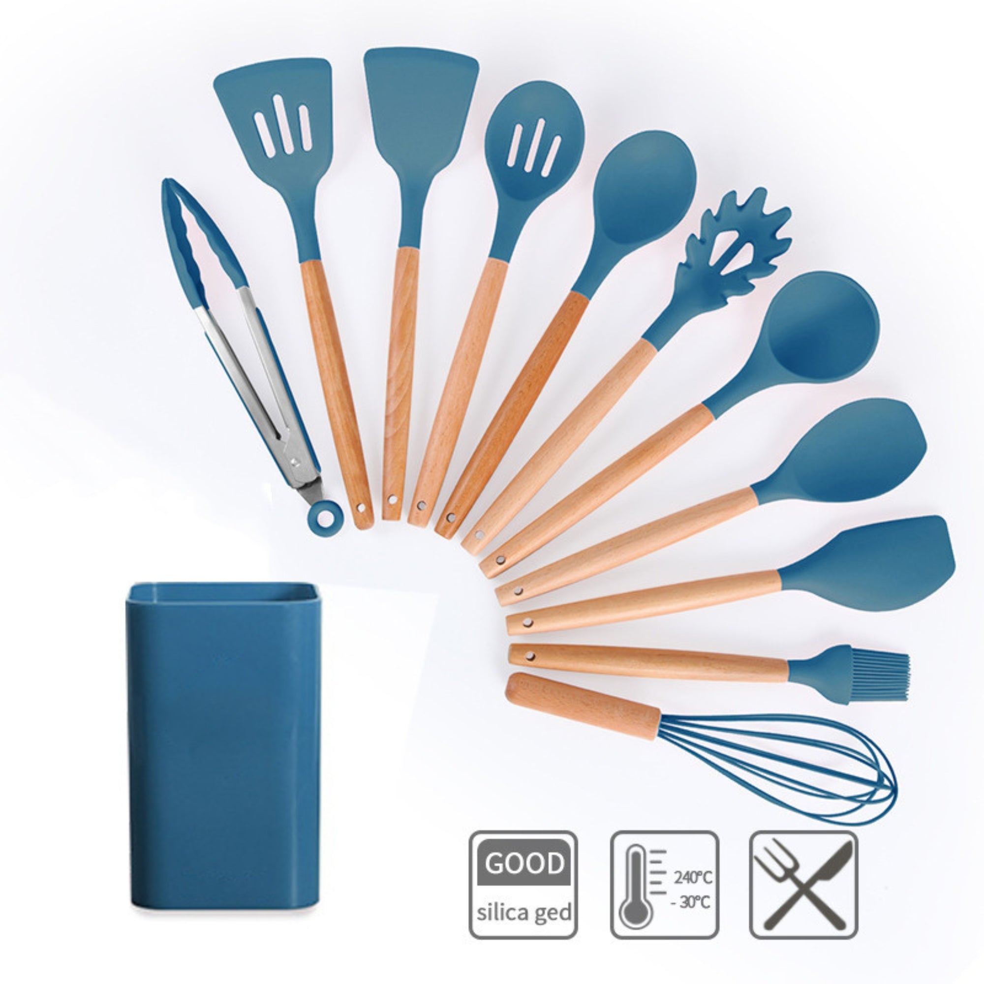 12-Piece Non-Stick Silicone Kitchen Utensil Set with Wooden Handles