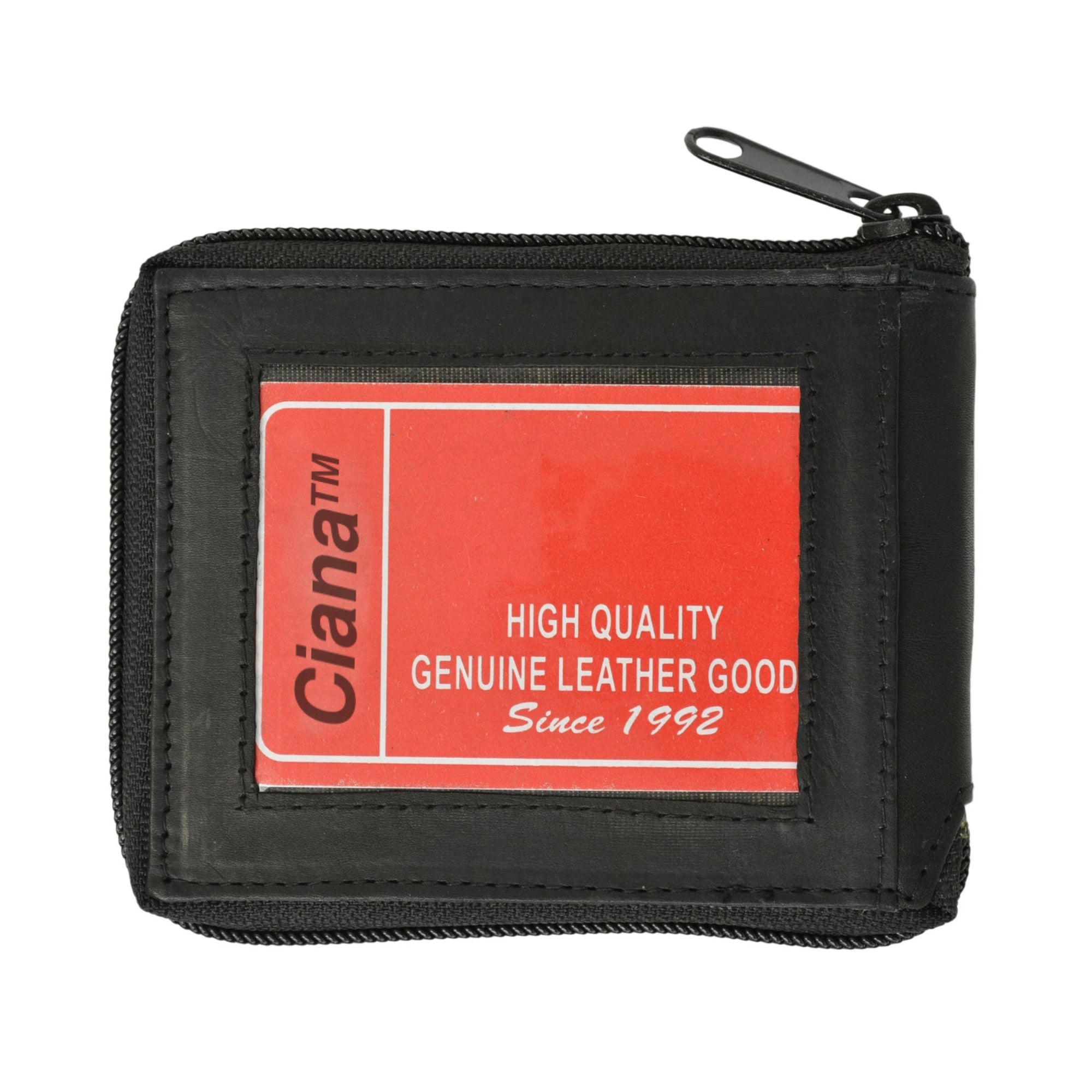 Cowhide Leather Men's Zip-Around Bifold Wallet