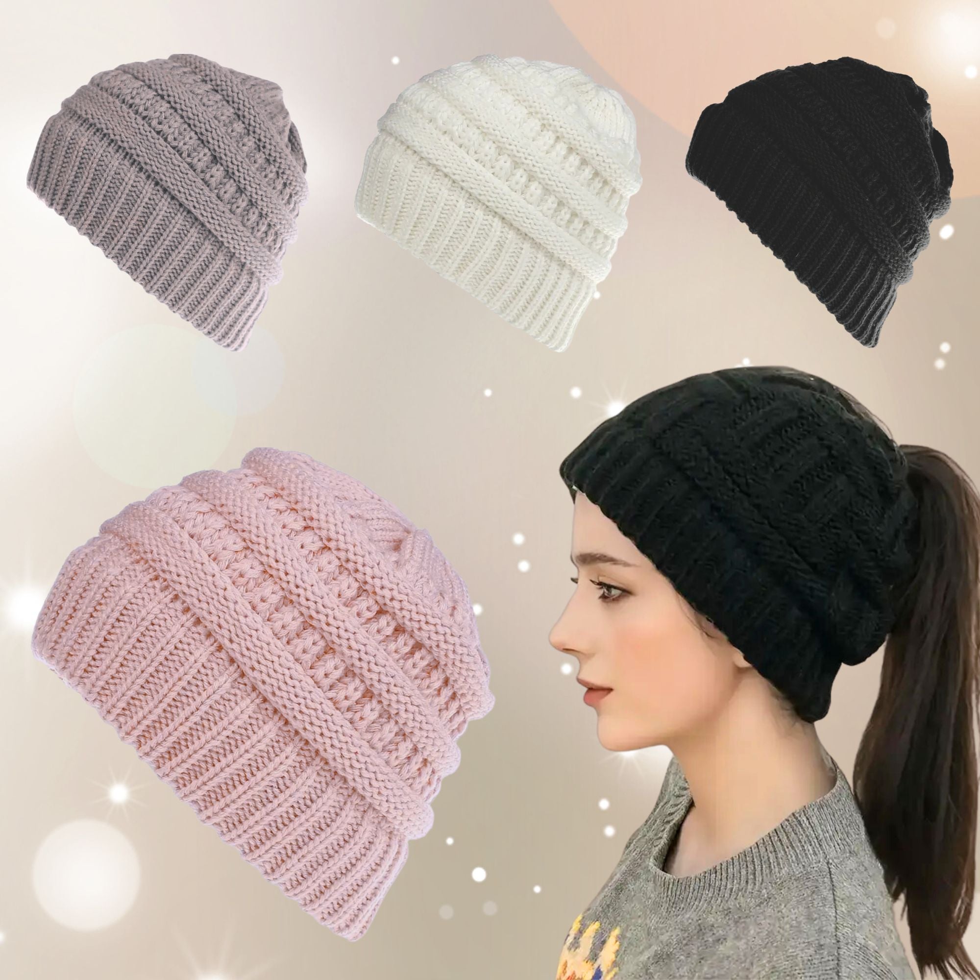 4-Pack Girl's Junior Hat w/ Ponytail