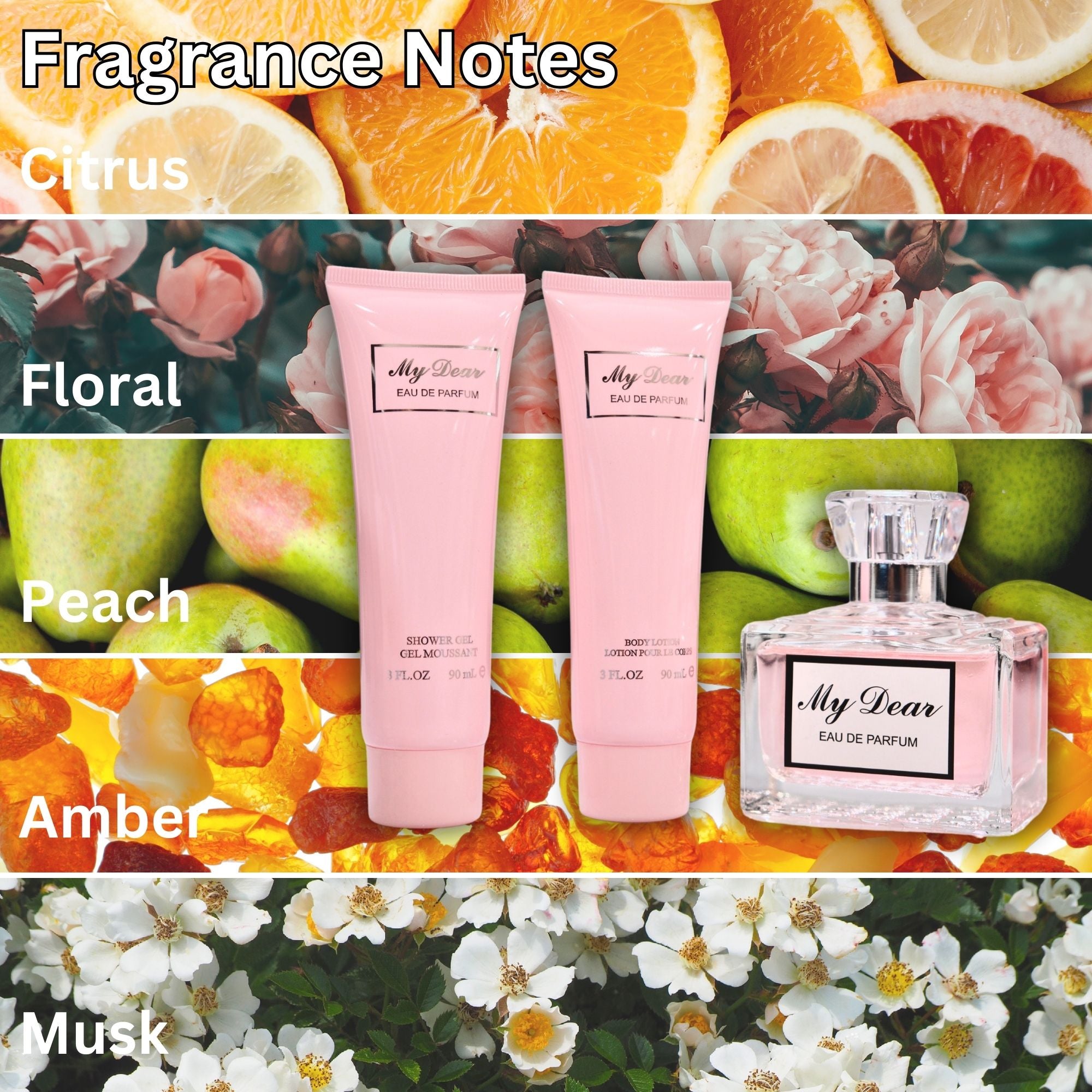 My Dear Shower Gel (3 FL.OZ), Body Lotion (3 FL.OZ), and Perfume Set – Fragrance Gift Set for Women