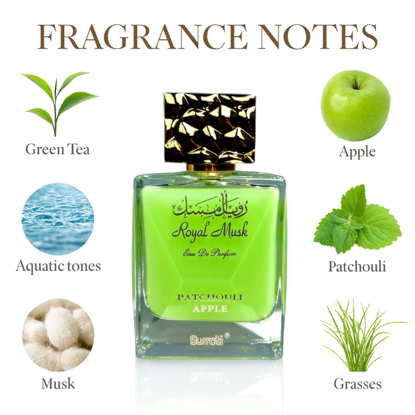 Surrati Royal Musk Patchouli Apple 3.4 FL.OZ Perfume for Men and Women - Premium Musk Essence, Long-Lasting Unisex Fragrance for Daily Wear