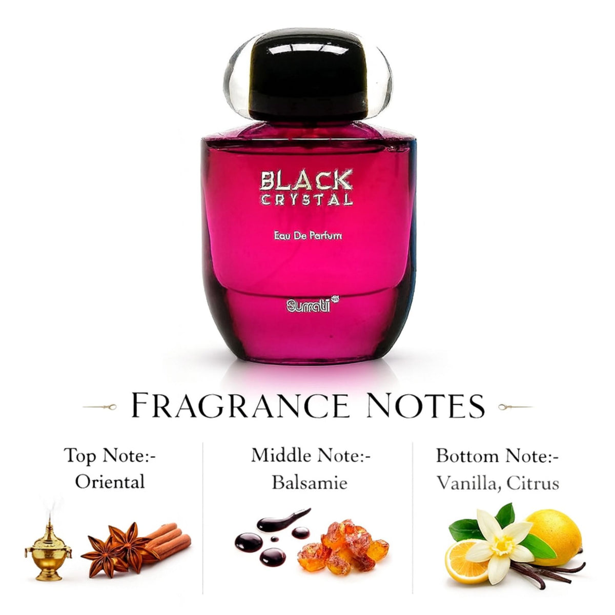 Surrati Black Crystal 3.4 FL.OZ Perfume for Men and Women - Elegant Glass Spray Long-Lasting Unisex Arabian Perfume Luxury Fragrance
