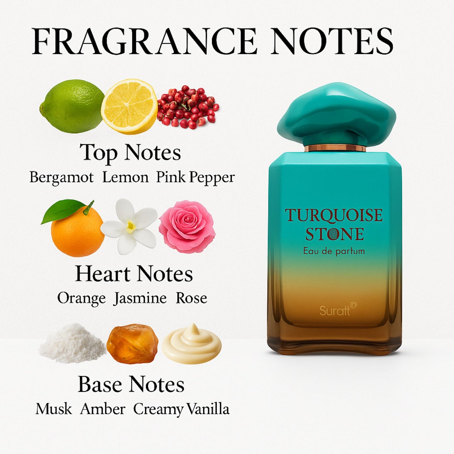 Surrati Turquoise Stone 3.4 FL.OZ Perfume for Men and Women - Decorative Glass Bottle Perfume Premium Long-Lasting Unisex Arabian Luxury Fragrance