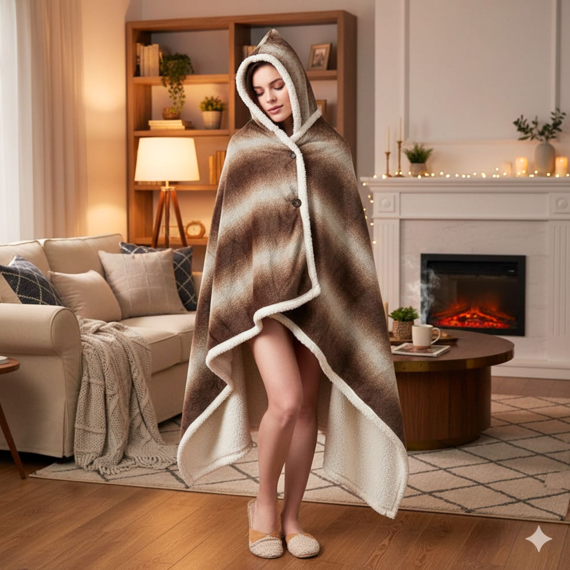 1-Pack Standard Size Hooded Sherpa Throw Blanket – 100% EF-Velboa Micro Polyester, Buttery Soft & Luxuriously Thick Loft, Supportive Warmth for Relaxing Comfort