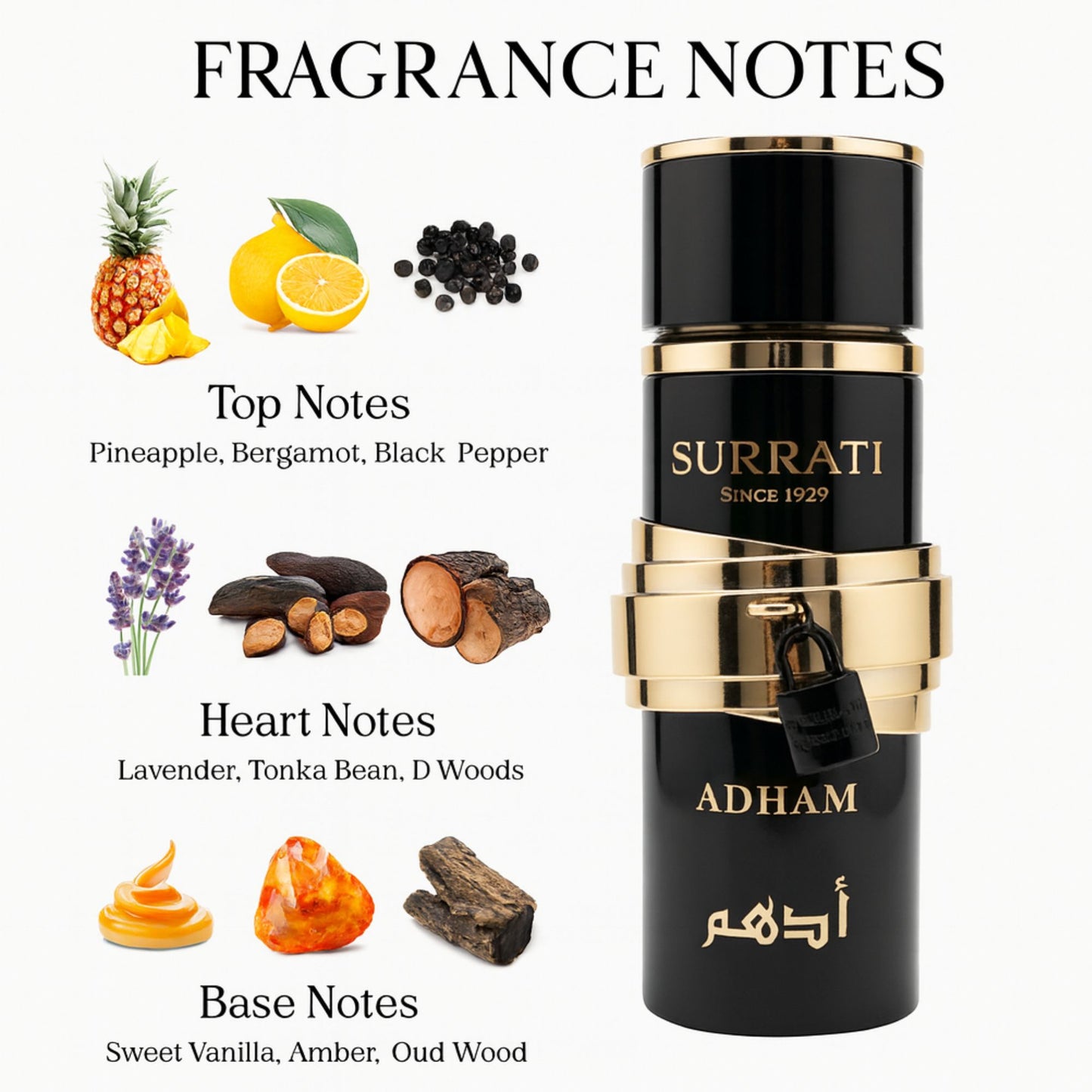 Surrati Adham 3.4 FL.OZ Perfume for Men and Women - Premium Spray Bottle Long-Lasting Unisex Arabian Perfume Luxury Fragrance