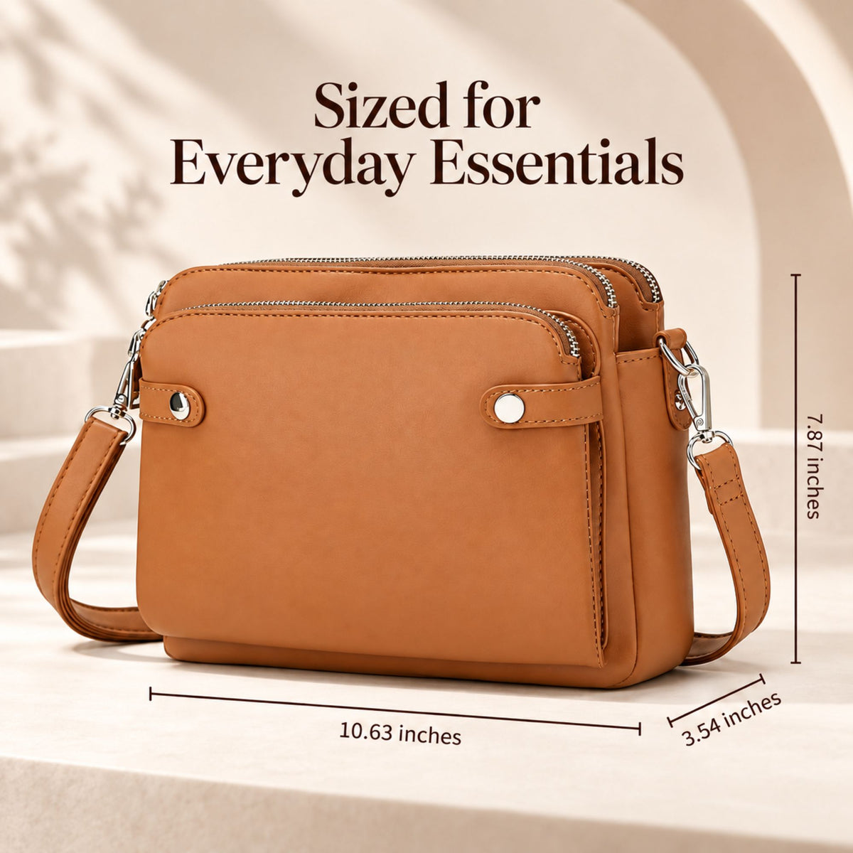 Ciana Women’s Three-Layer Clutch Crossbody Bag, Vegan Leather, Adjustable Strap, Secure Zipper Closure, Lightweight and Compact for Everyday Use