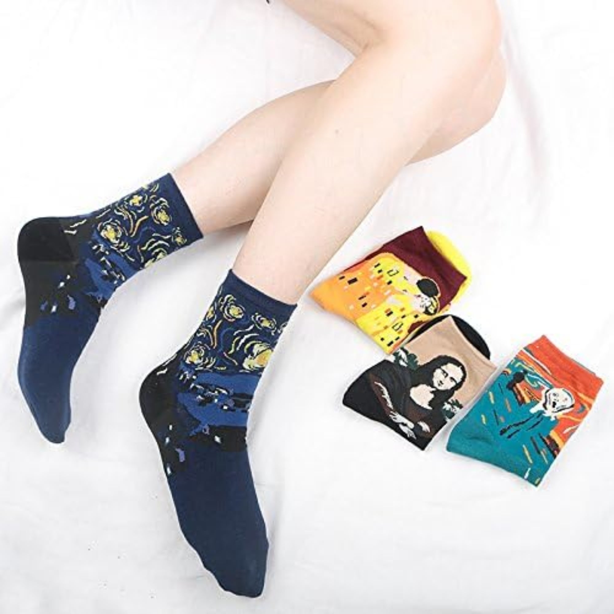 3-Pack Novelty Socks Fun & Famous Art Paintings Calf-Length Socks