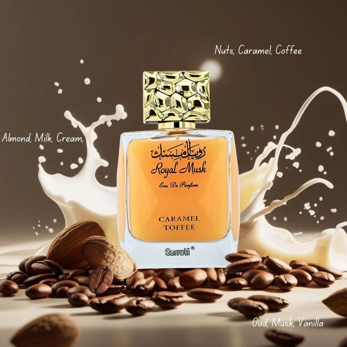 Surrati Royal Musk Caramel Toffee 3.4 FL.OZ Perfume for Men and Women - Rich Musk Blend, Creamy Sweet Aroma, Long-Lasting Unisex Scent