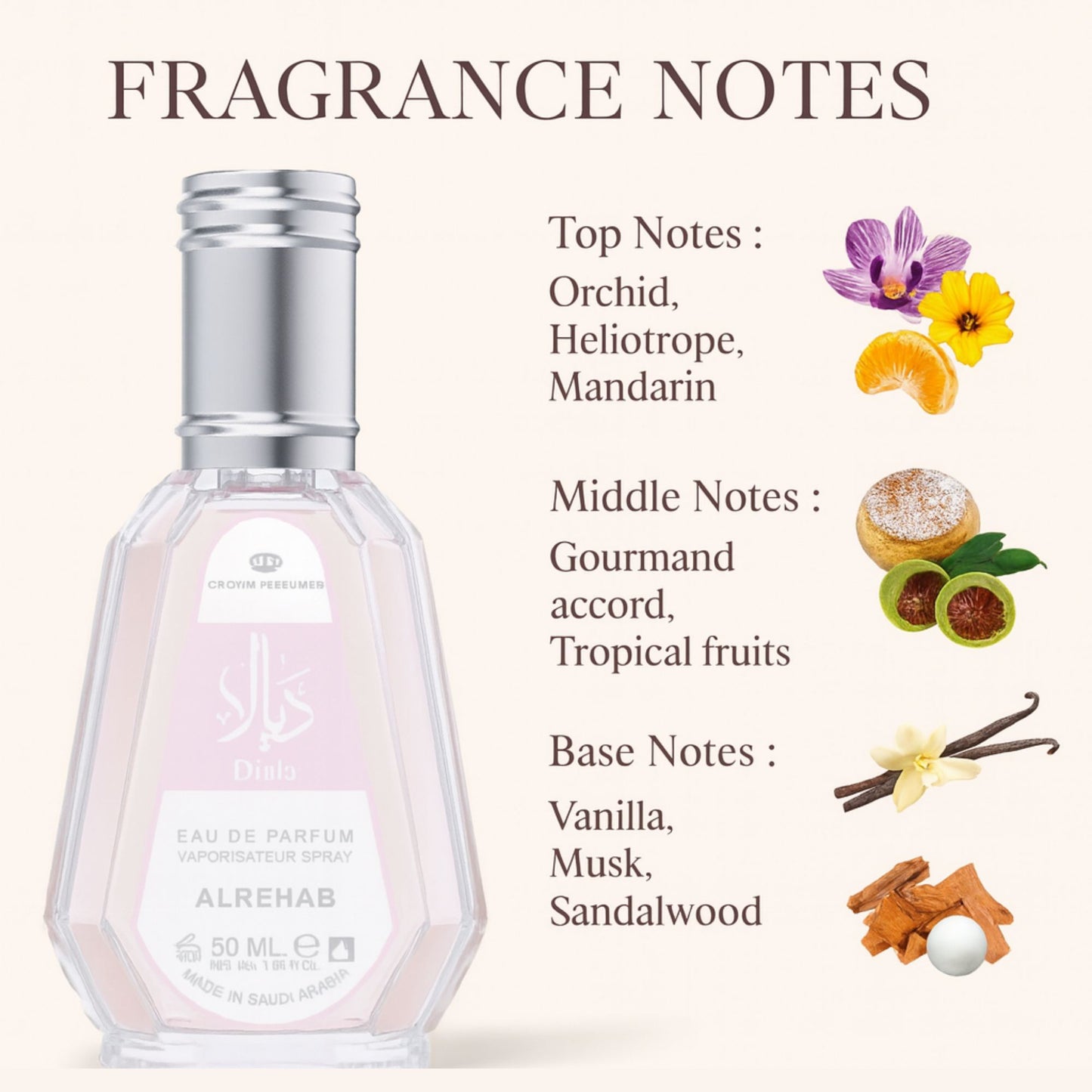 Al-Rehab Diala Perfume 50ml - Fresh Aromatic Spray with Soft Long-Lasting Scent for Daily Wear