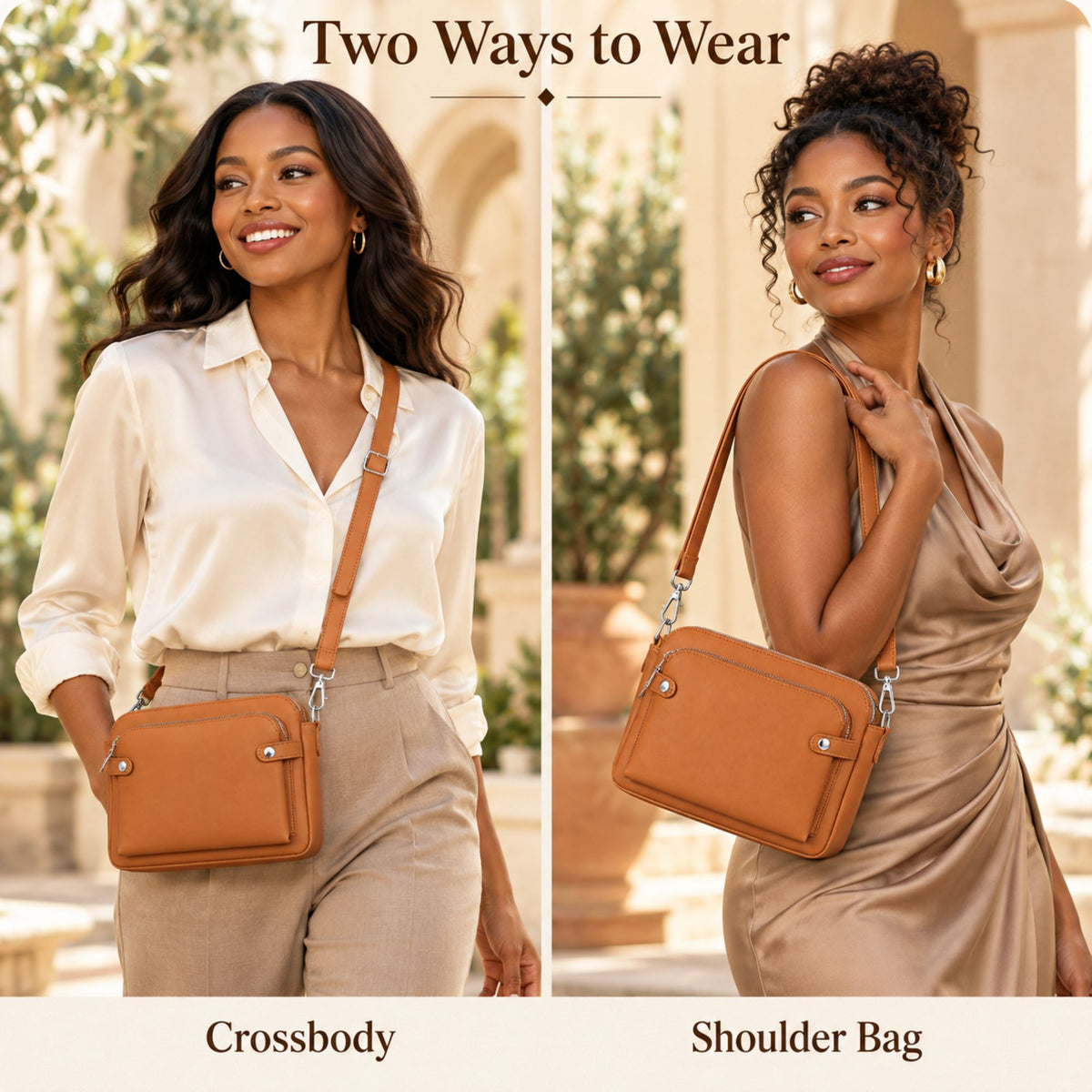 Ciana Women’s Three-Layer Clutch Crossbody Bag, Vegan Leather, Adjustable Strap, Secure Zipper Closure, Lightweight and Compact for Everyday Use