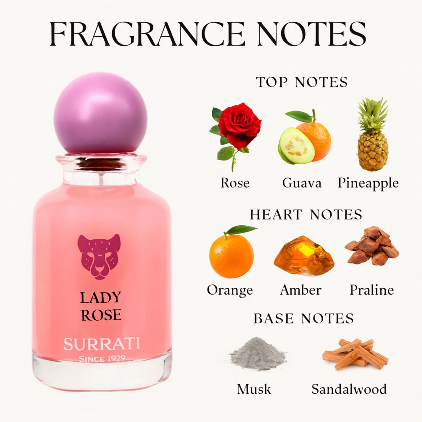 Surrati Lady Rose 3.4 FL.OZ Perfume for Men and Women - Premium Glass Perfume Bottle Long-Lasting Unisex Floral Arabian Fragrance