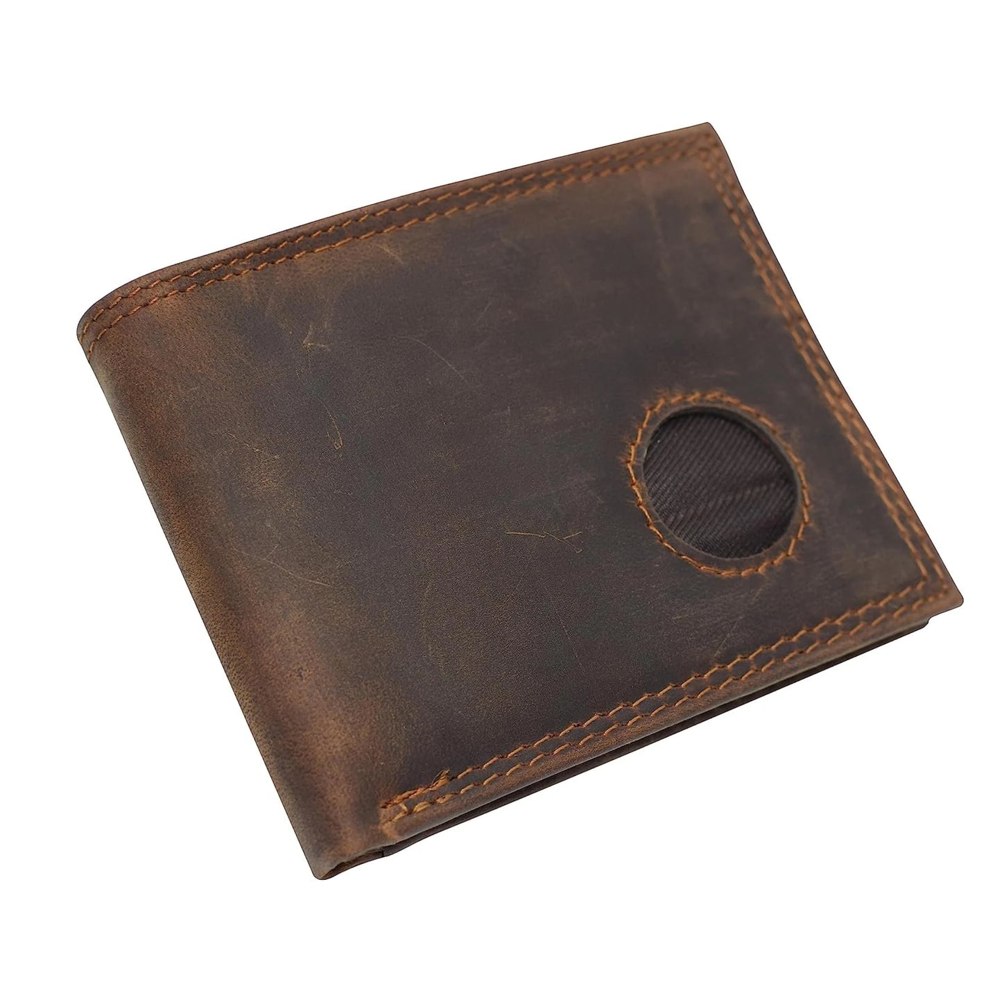 Men's Vintage Leather RFID Blocking Slim Bifold Wallet with AirTag Holder
