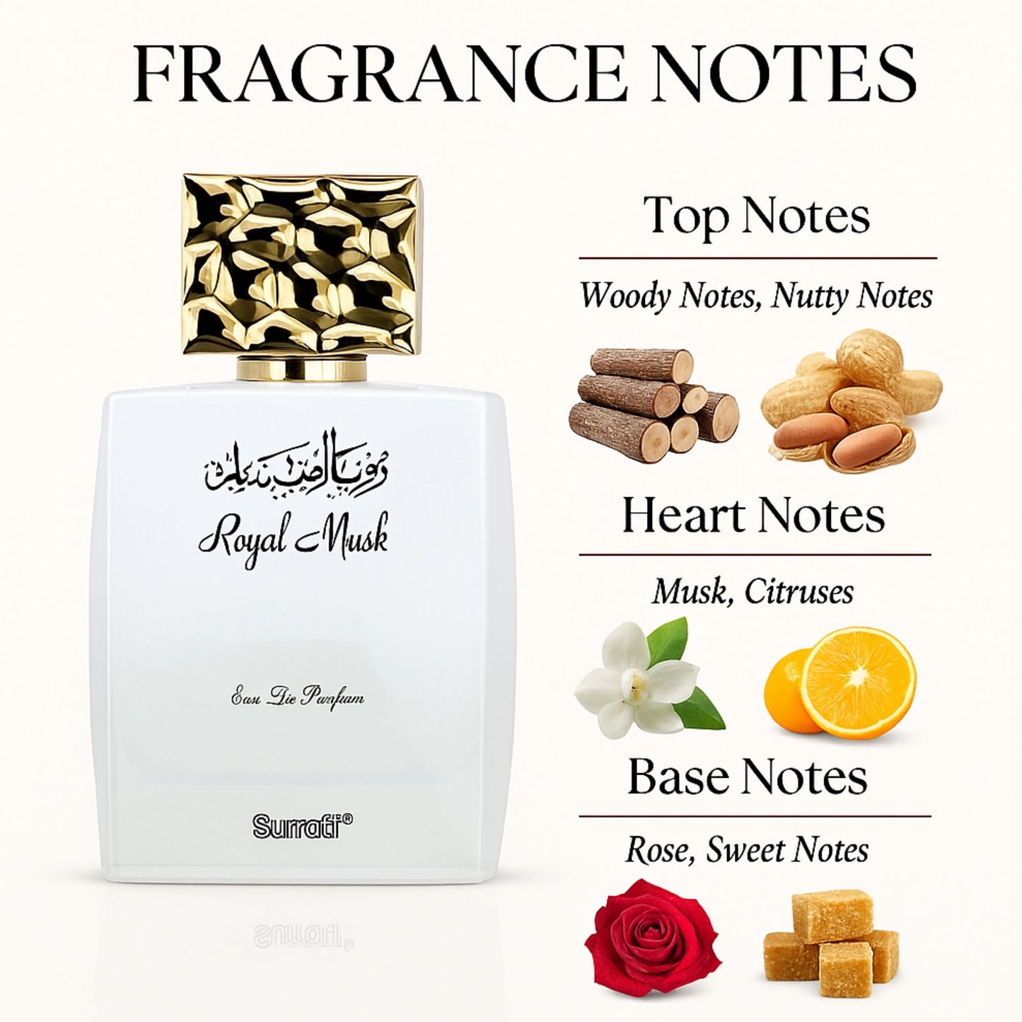 Surrati Royal Musk 3.4 FL.OZ Perfume for Men and Women - Premium Musk Essence Long-Lasting Unisex Fragrance Refined Modern Daily Wear