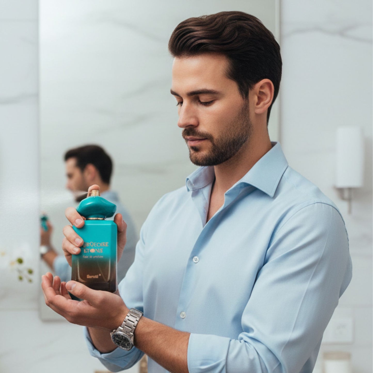 Surrati Turquoise Stone 3.4 FL.OZ Perfume for Men and Women - Decorative Glass Bottle Perfume Premium Long-Lasting Unisex Arabian Luxury Fragrance