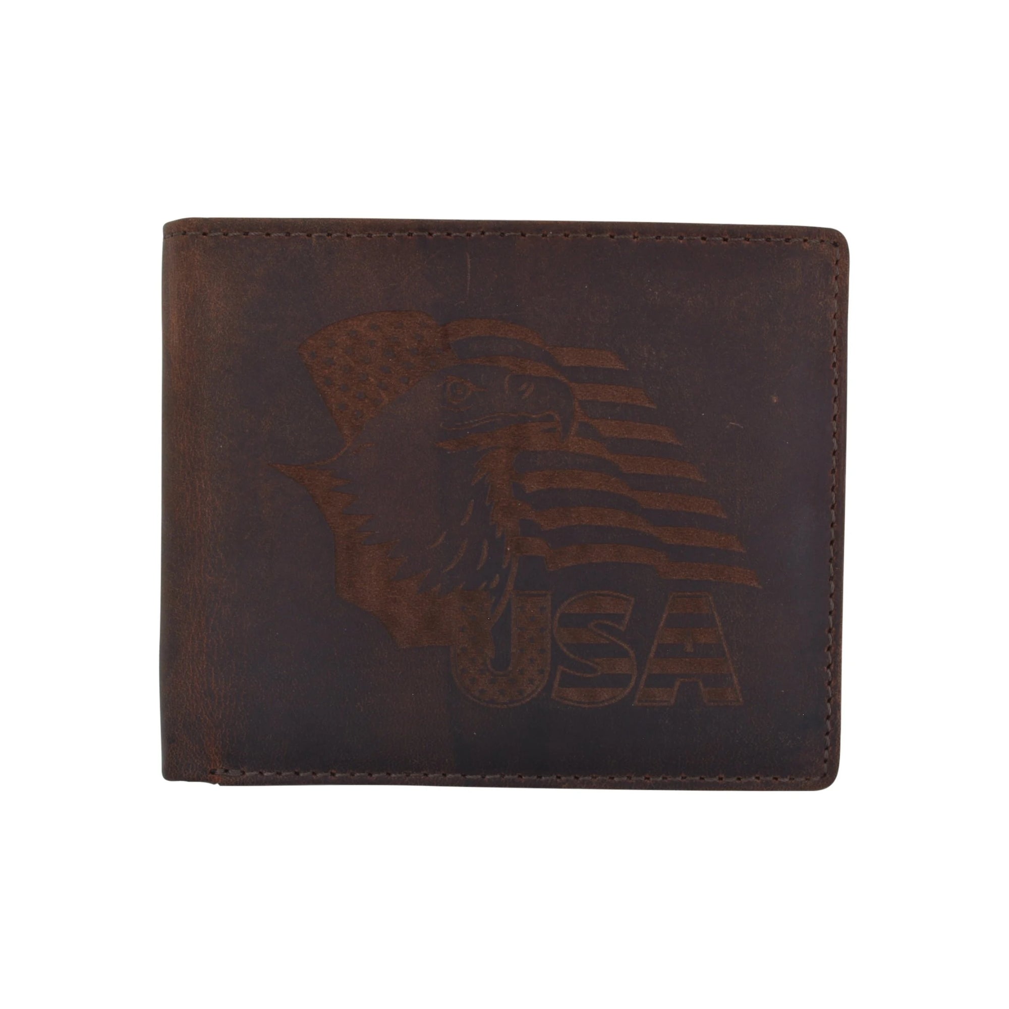 Men's Cowhide Leather USA Flag Eagle Logo RFID Bifold Wallet