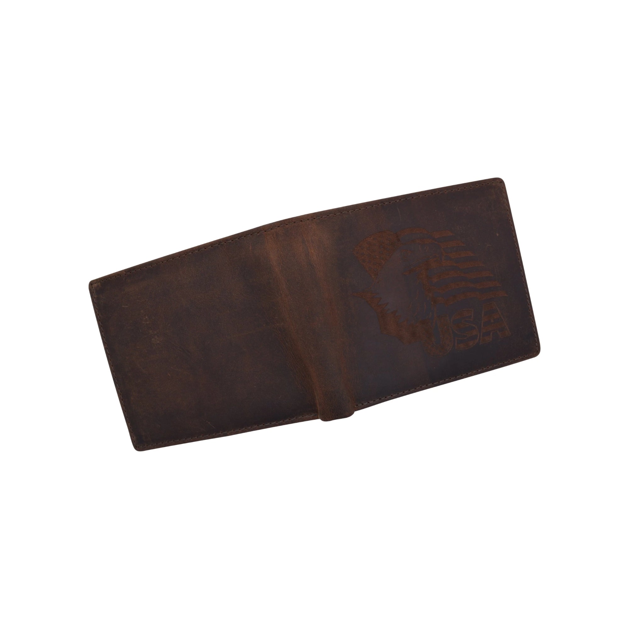 Men's Cowhide Leather USA Flag Eagle Logo RFID Bifold Wallet
