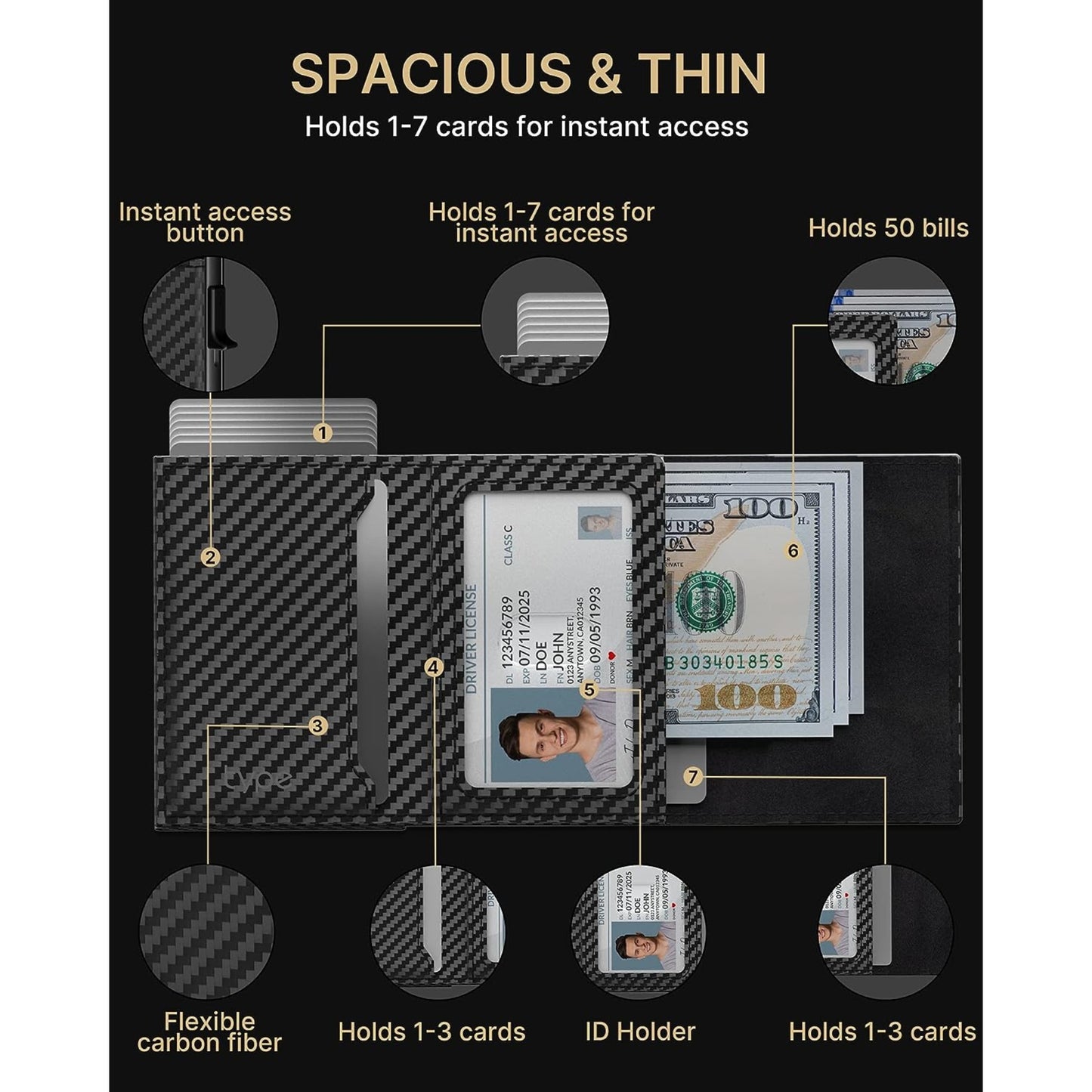 Carbon Fiber RFID Blocking Pop Up Aluminum Case Card Holder