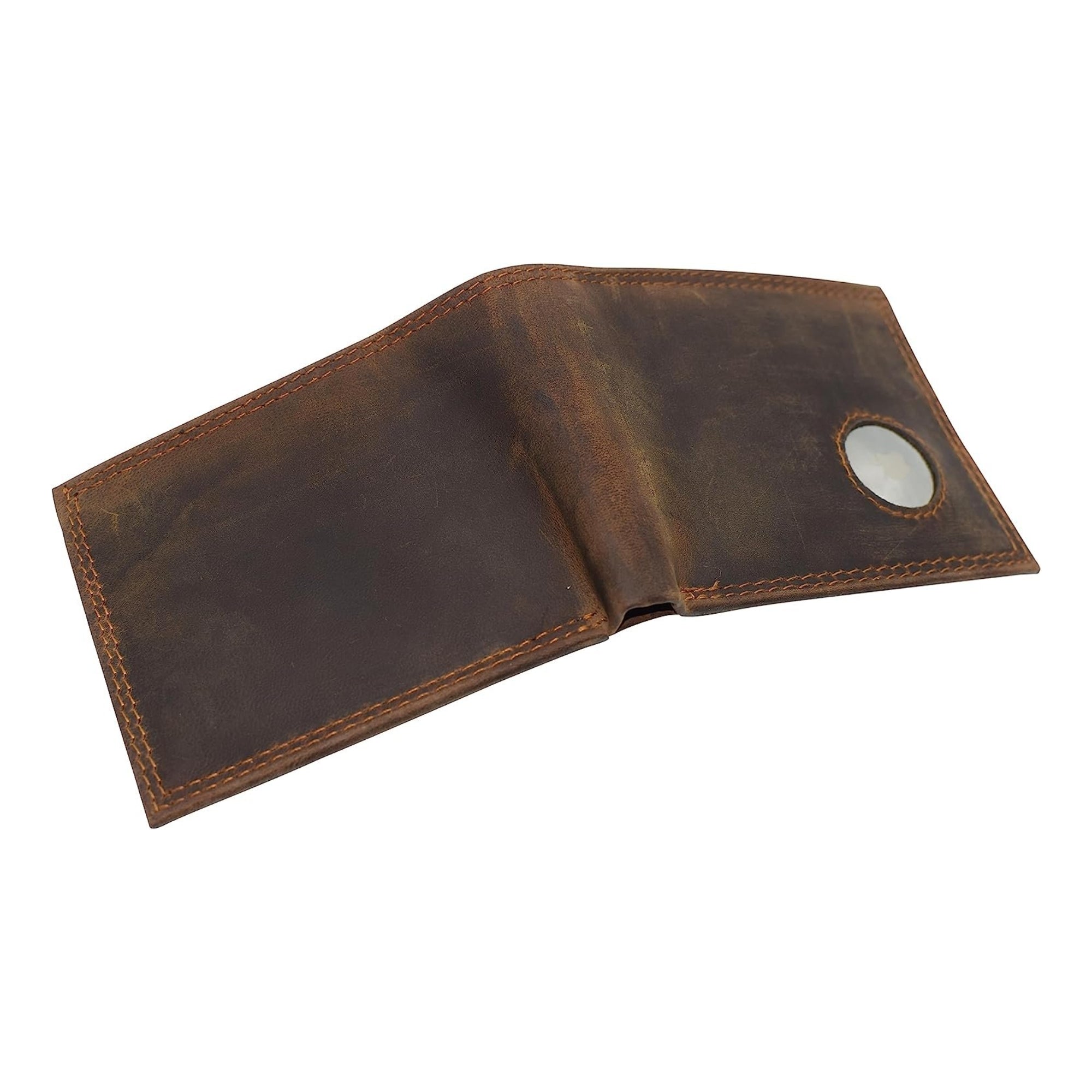 Men's Vintage Leather RFID Blocking Slim Bifold Wallet with AirTag Holder