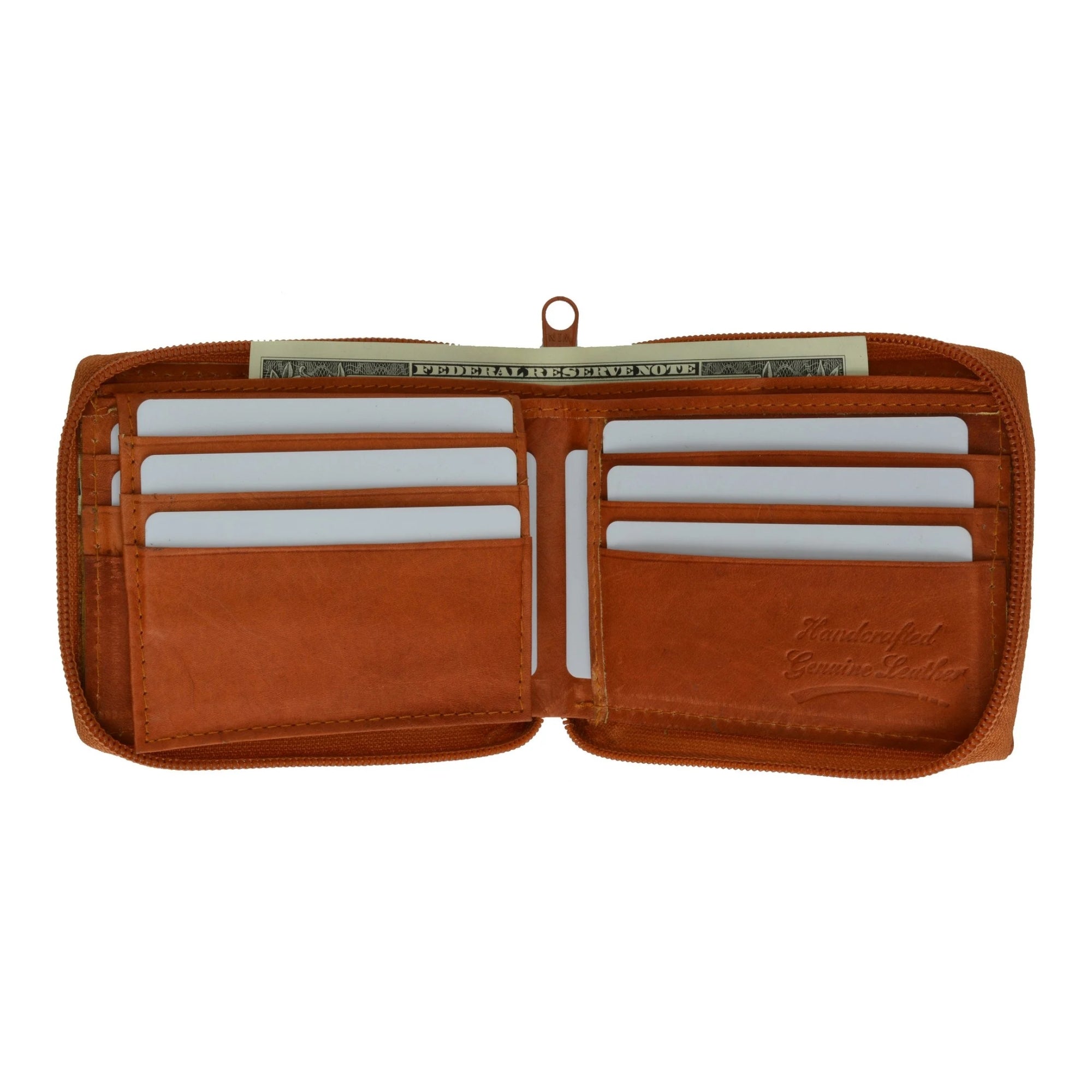 Cowhide Leather Men's Zip-Around Bifold Wallet