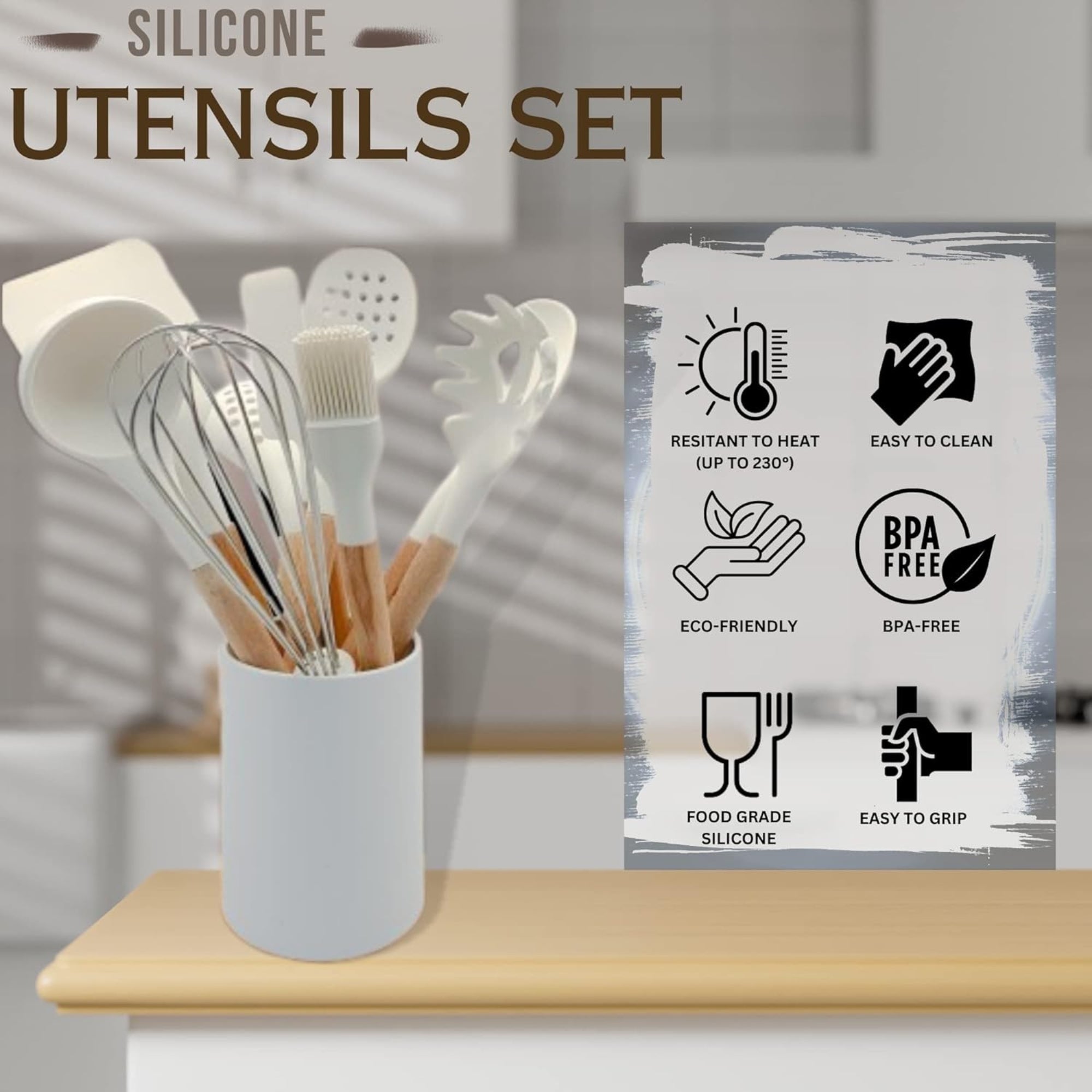 12-Piece Non-Stick Silicone Kitchen Utensil Set with Wooden Handles