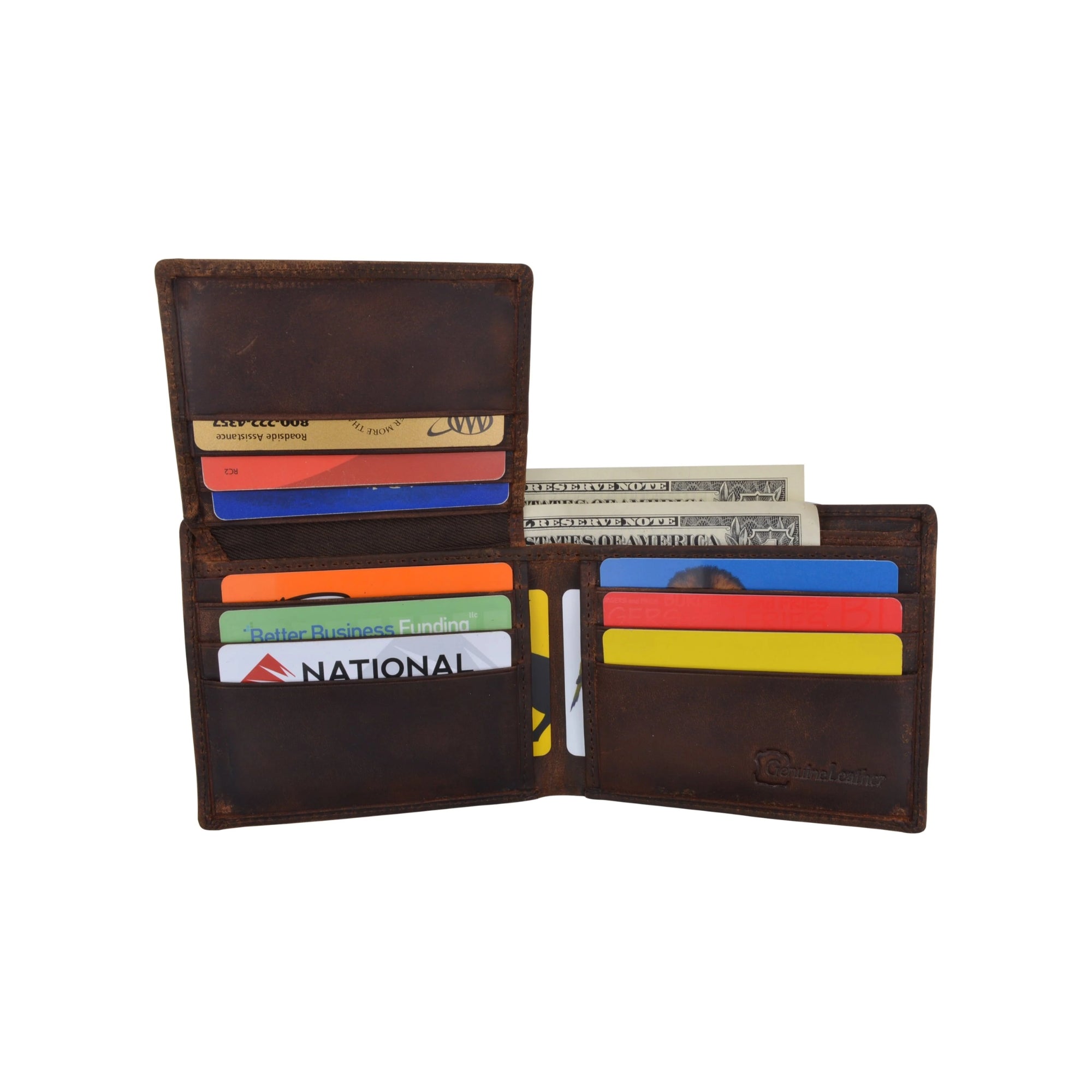 Men's Cowhide Leather USA Flag Eagle Logo RFID Bifold Wallet