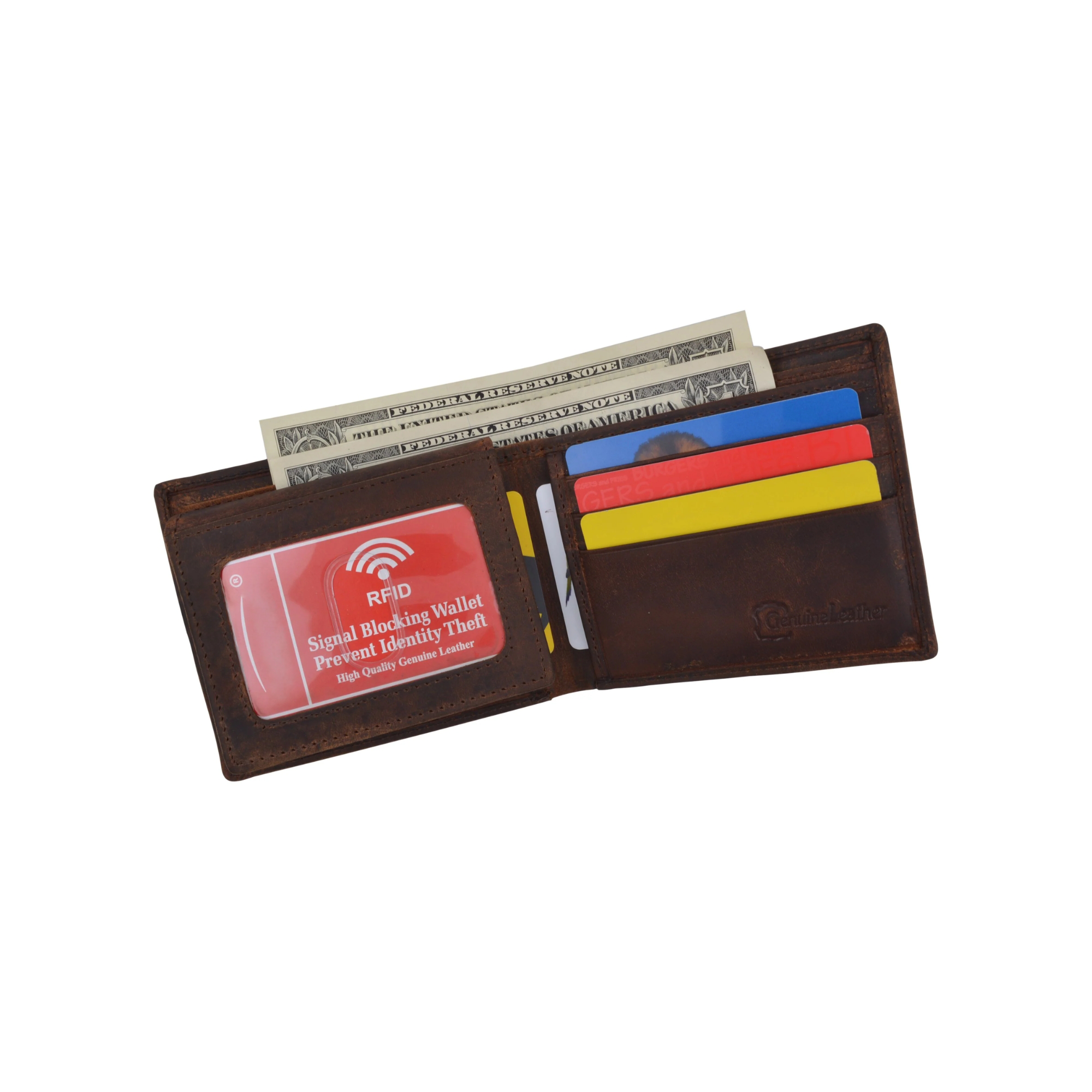 Men's Cowhide Leather USA Flag Eagle Logo RFID Bifold Wallet