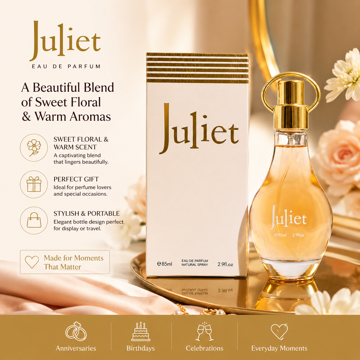 Juliet Perfume for Women 2.9 Fl. Oz. Eau De Parfum Natural Spray Luxury Floral Perfume Soft and Charming Scent for All Seasons & Special Events