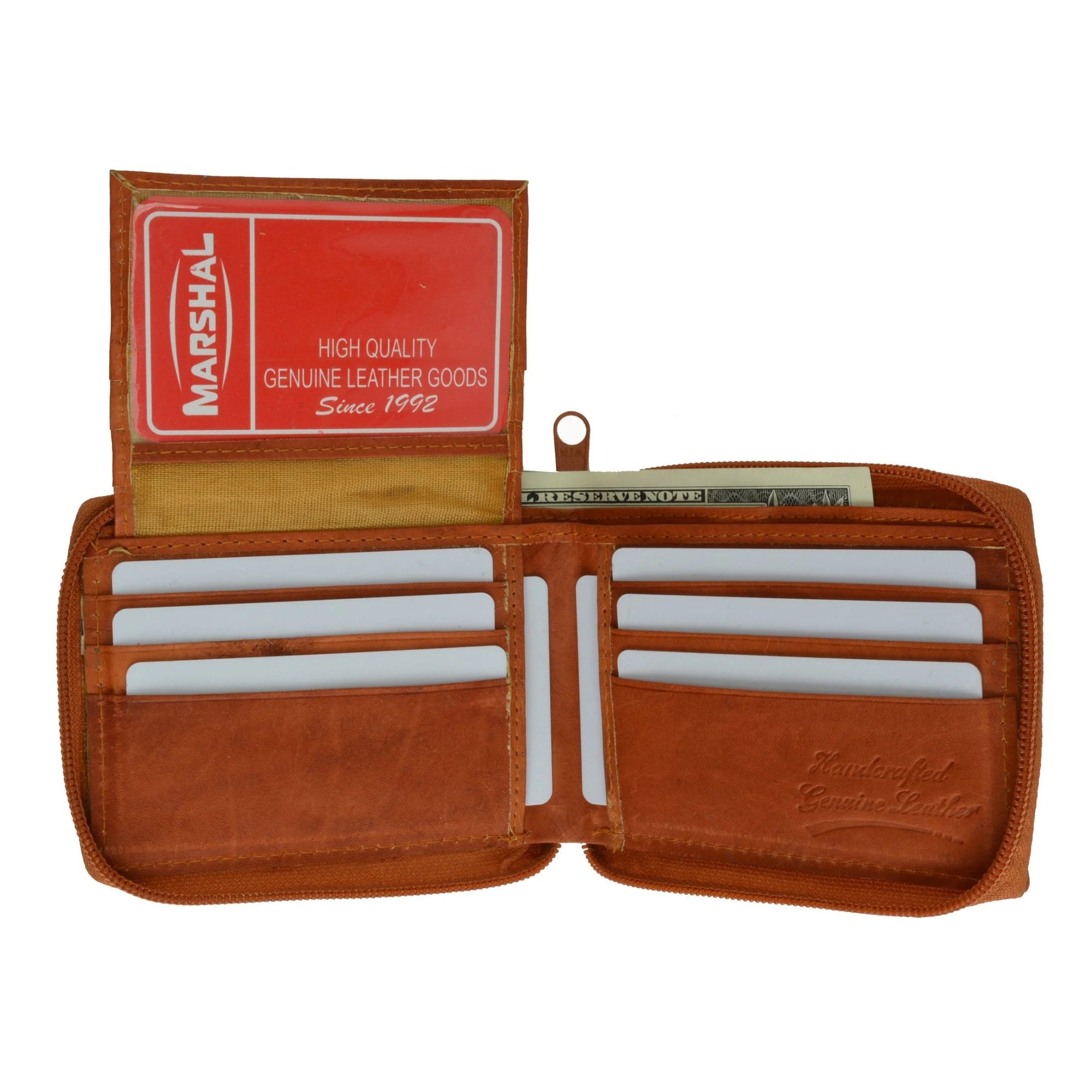 Cowhide Leather Men's Zip-Around Bifold Wallet