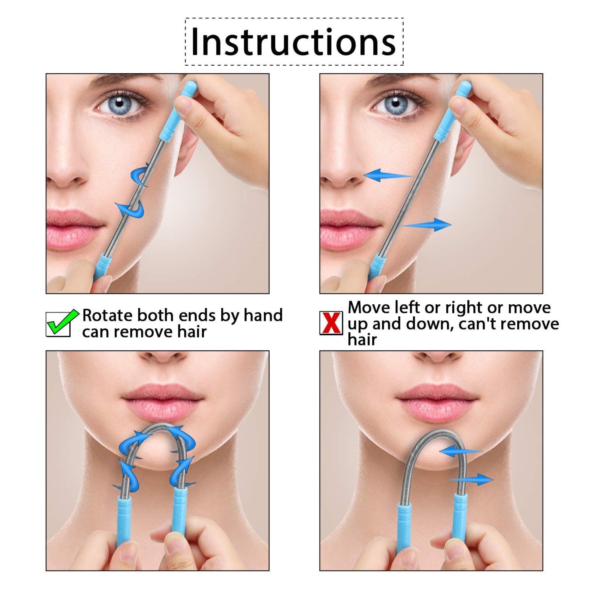Stainless Steel Facial Hair Remover Spring Epilator Threading Tool (3-Pack)