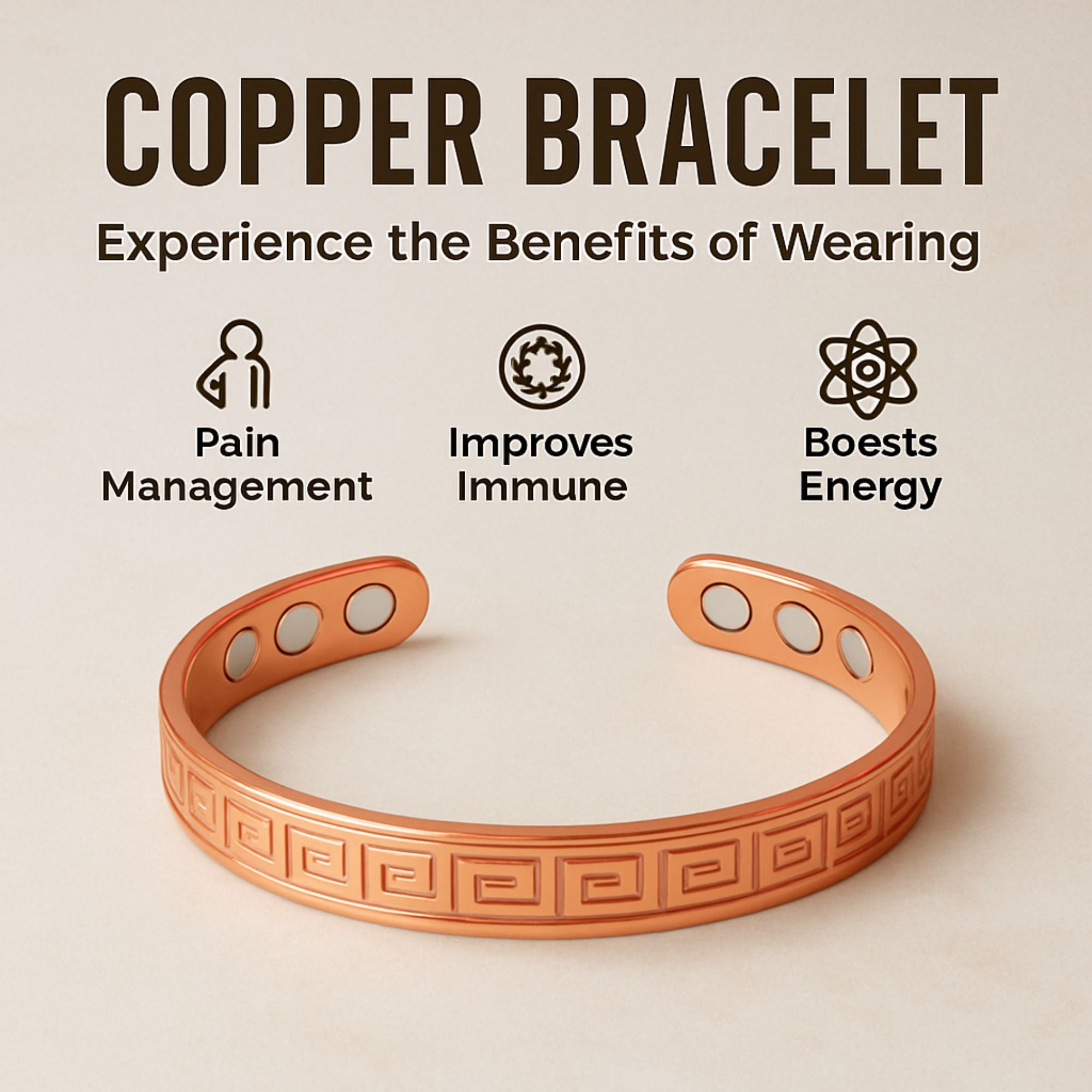 Copper Bracelets for Women – Pure Solid Copper Magnetic Therapy Jewellery, Elegant Pain Relief & Wellness Gift for Everyday Wear