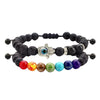 Set of 2: Lava Stone Chakra and Evil Eye Bracelet with Optional Essential Oils