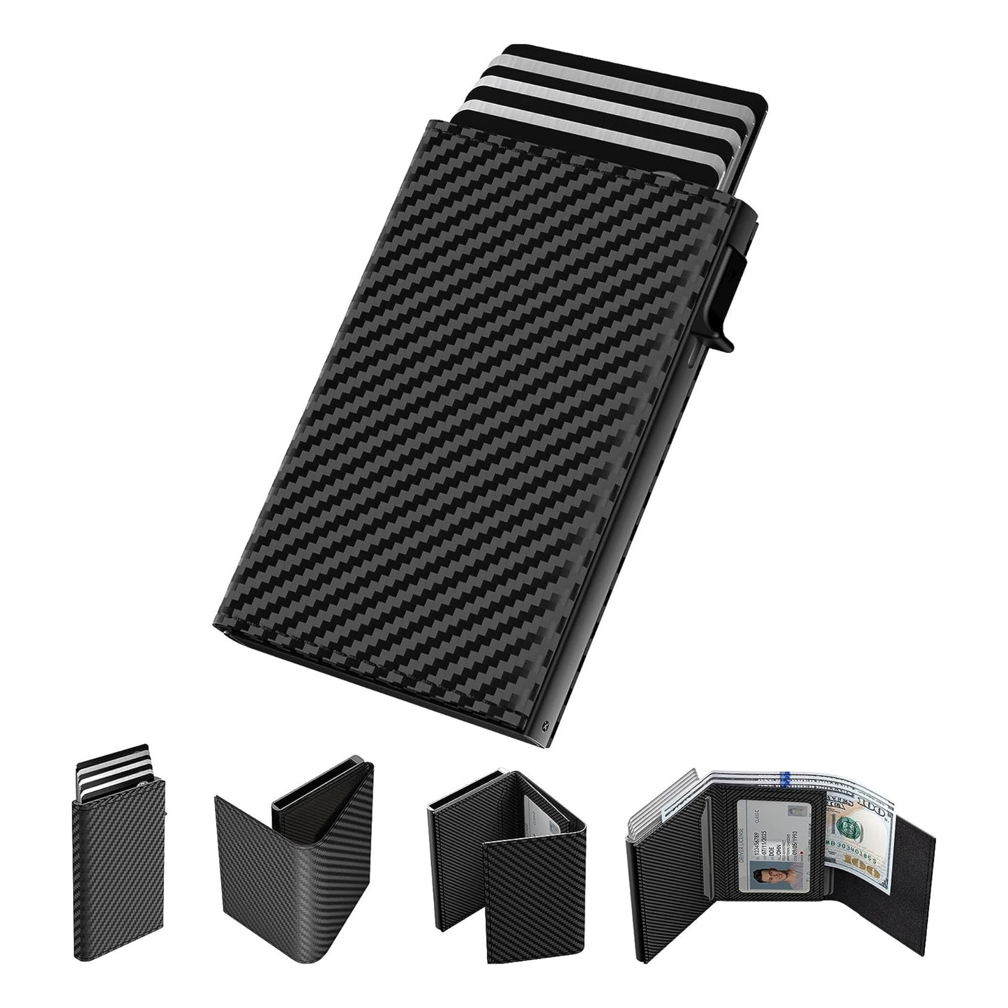 Carbon Fiber RFID Blocking Pop Up Aluminum Case Card Holder