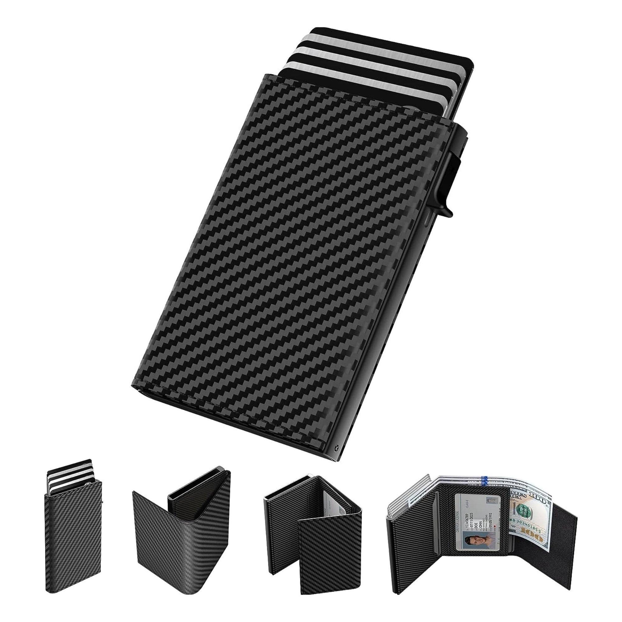 Carbon Fiber RFID Blocking Pop Up Aluminum Case Card Holder