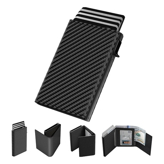 Carbon Fiber RFID Blocking Pop Up Aluminum Case Card Holder