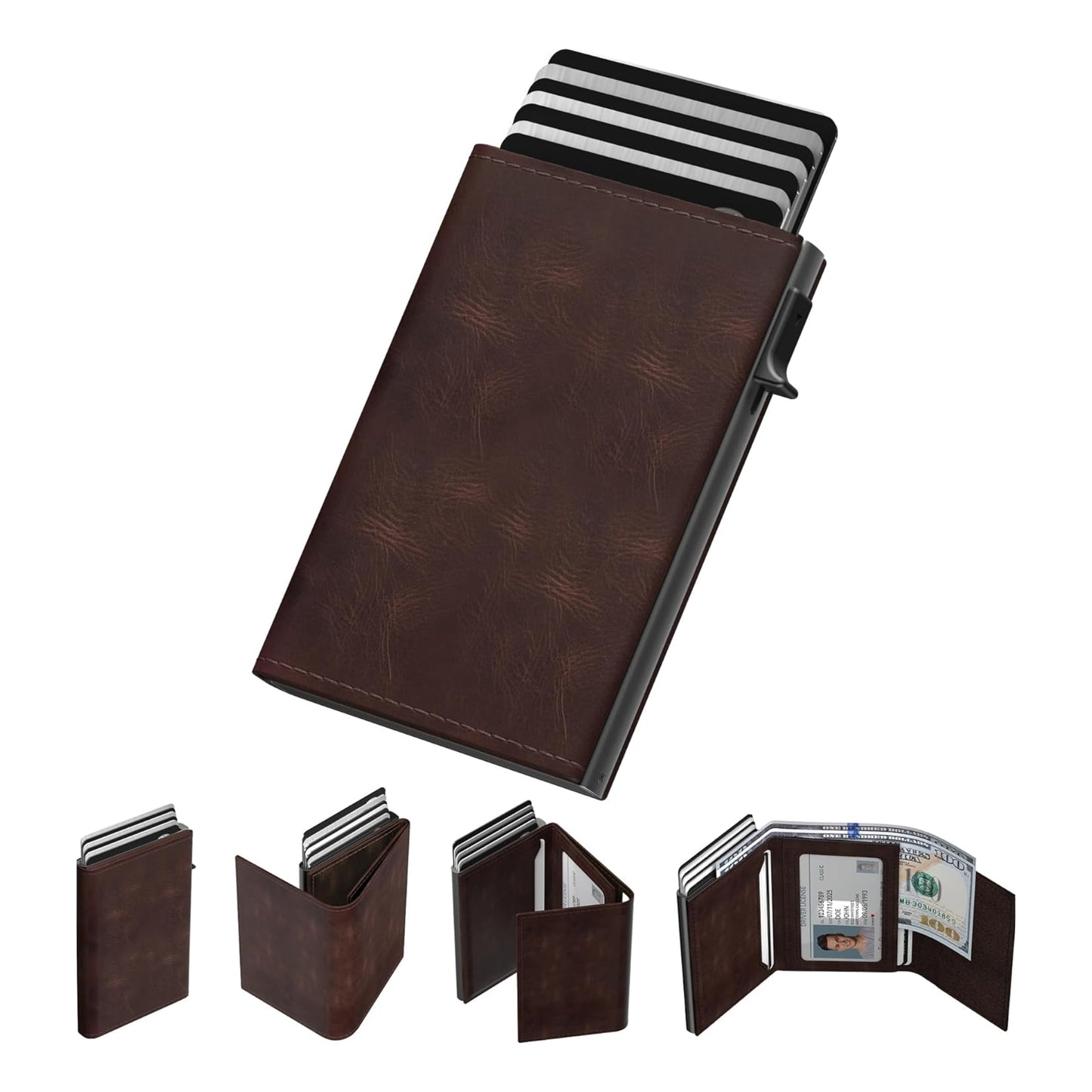 Carbon Fiber RFID Blocking Pop Up Aluminum Case Card Holder