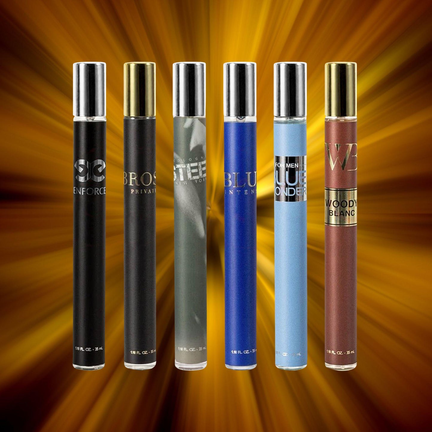 6-Pack Travel Size Men's Assorted Fragrance Set – 1.18 FL Oz Each – Long-Lasting Scent Collection for Confidence On-the-Go