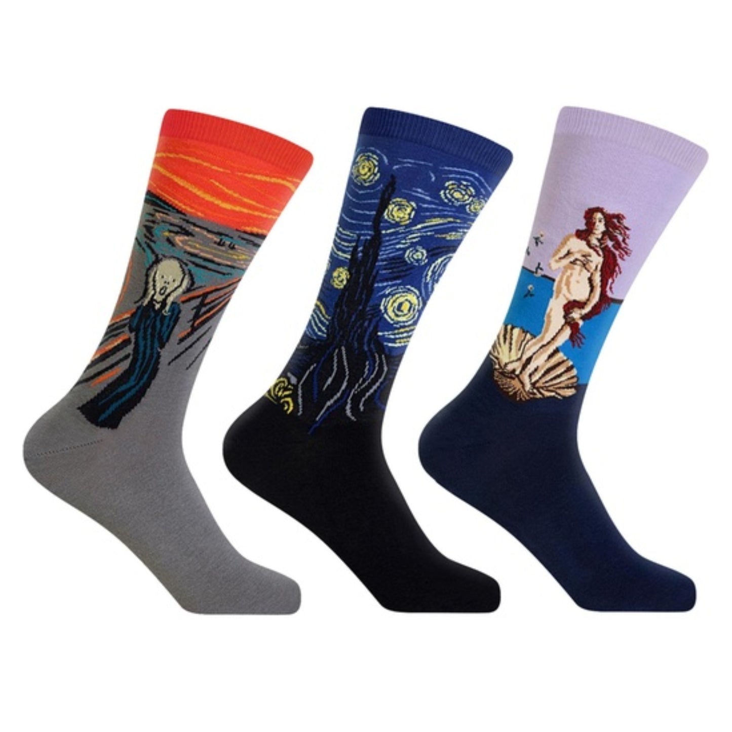 3-Pack Novelty Socks Fun & Famous Art Paintings Calf-Length Socks