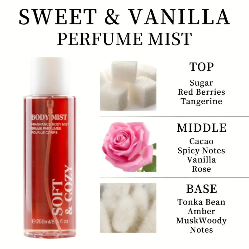 Soft & Cozy Body Mist Spray 8.5 FL OZ for Women Long-Lasting Fragrance