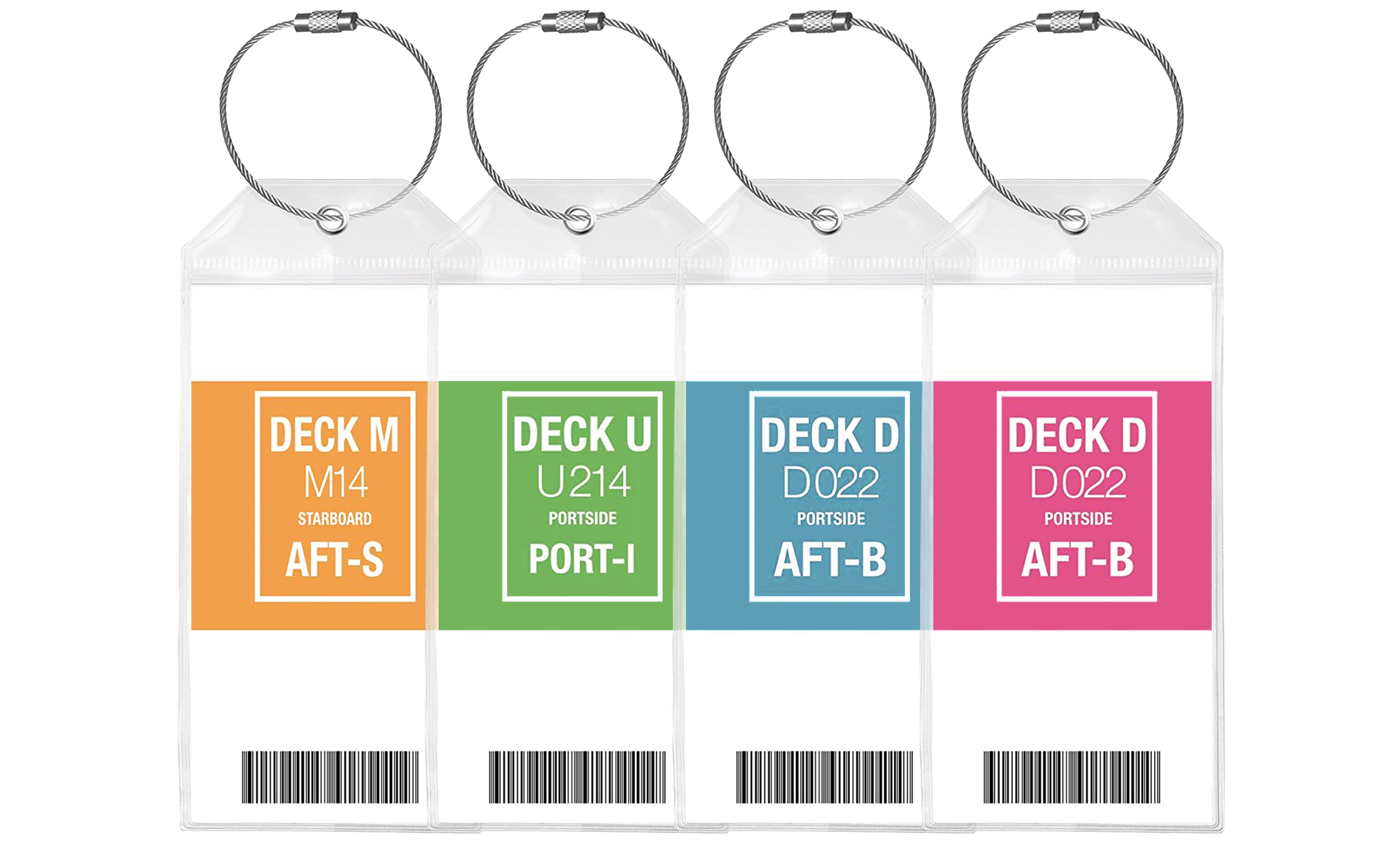 Cruise Luggage Tag Holder Zip Seal & Steel Loops (4-Pack)