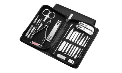 20-Piece Professional Stainless Steel Manicure/Pedicure Kit with Leather Case