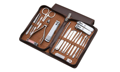 20-Piece Professional Stainless Steel Manicure/Pedicure Kit with Leather Case