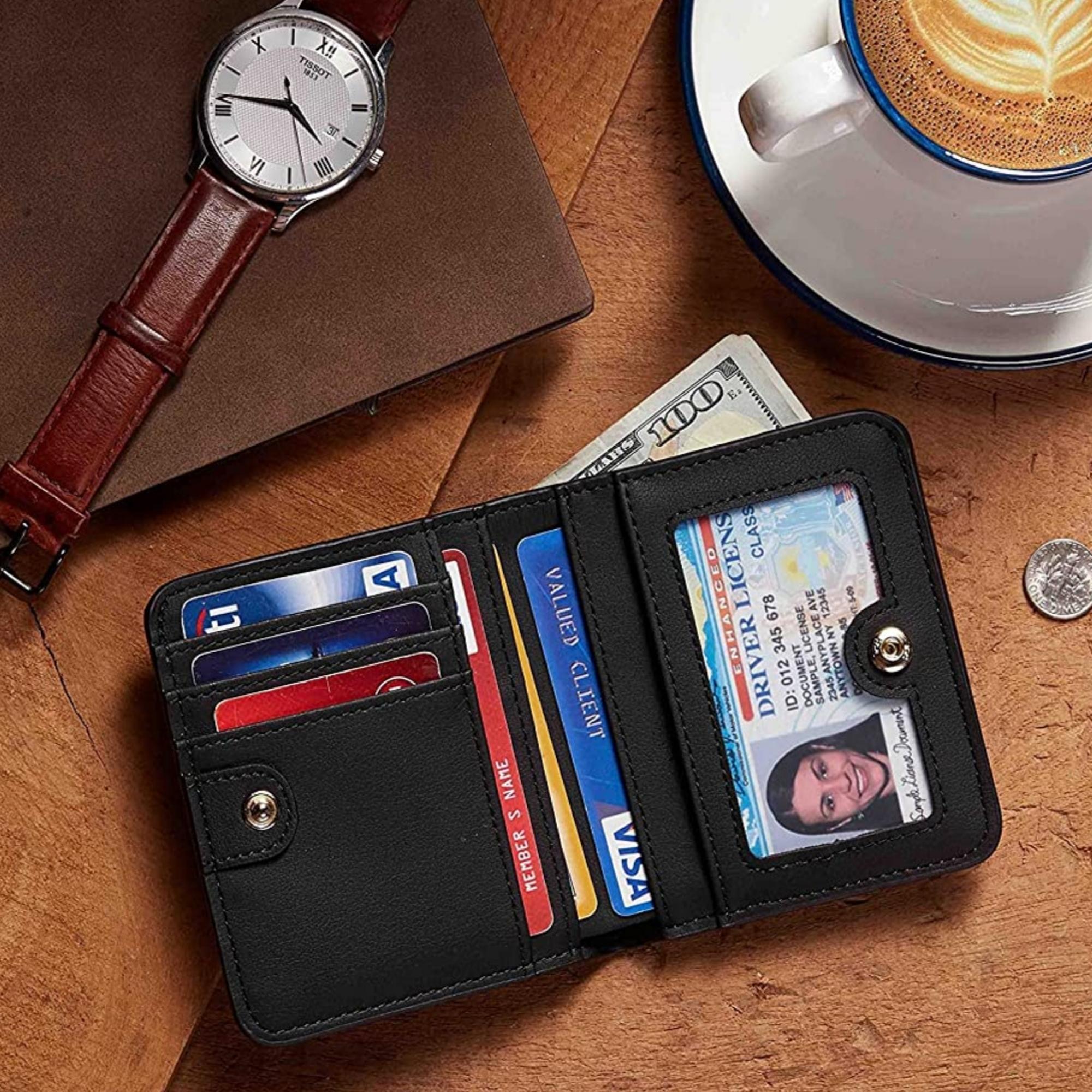 Women's Luxury Compact Faux Leather Bifold rfid Blocking Wallet