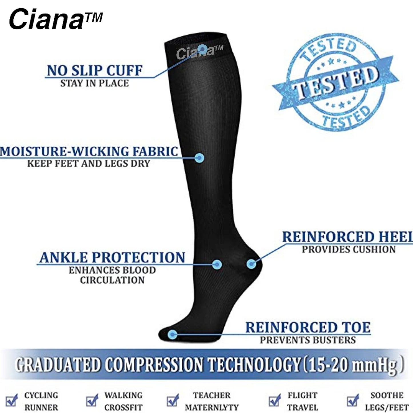 Graduated Compression Support Socks (6-Pack)