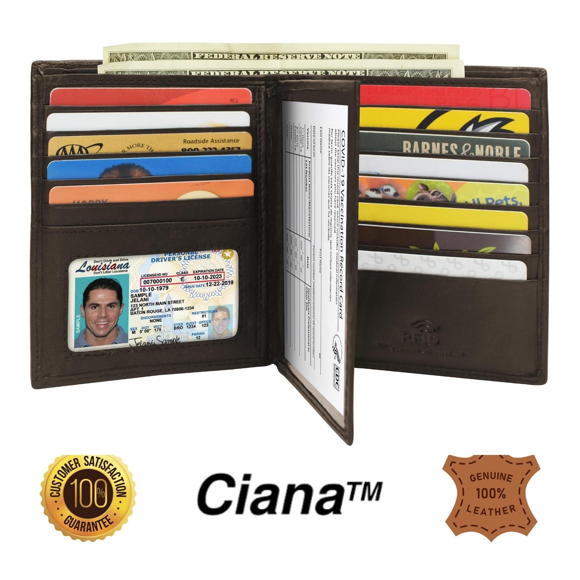 RFID Blocking Bifold Premium Leather Wallet & Vaccination Card Holder